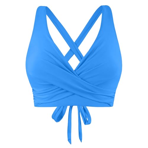 Bikini BH Damen Bademoden Bikinioberteil Große Brüste Damen Push up Bikini Top Swimsuit Bra Sport Trocknend Padded Sommer Strand Bikini Swim Oberteil Rückenfrei Badeanzug mit Polster (1-Sky Blue, L) von YueYue