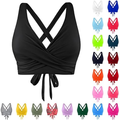 Bikini BH Damen Bademoden Bikinioberteil Große Brüste Damen Push up Bikini Top Swimsuit Bra Sport Trocknend Padded Sommer Strand Bikini Swim Oberteil Rückenfrei Badeanzug mit Polster (2-Black, XL) von YueYue