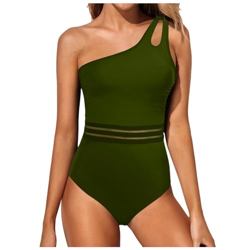 Damen Badeanzug One Shoulder Rückenfrei Swimsuit Geraffte Bauchkontrolle Asymmetrische Einteilige Bademode Push up Schwimmanzug Bauchweg Sommer Swimsuit Strand Pool(4-AG, M) von YueYue