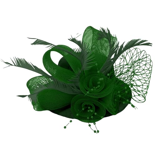 Damen Fascinator Hüte Tea Party Hut Vintage Pillbox Hut Stirnband für Cocktail Stirnband Jungen Frottee Turban (Dark Green, One Size) von YueYue