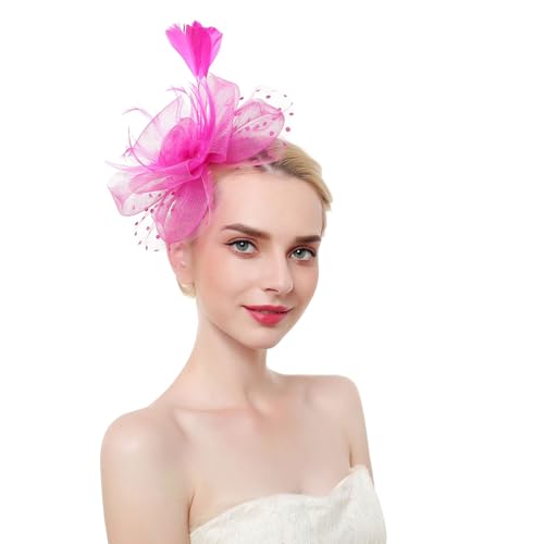 Damen Fascinators Blume Mesh Organza Bänder Federn Auf Einem Stirnband Blume Mit Perle Feder Fascinators Hut Hochzeit Cocktail Tea Party Hut Kopfbedeckung Für Damen Mädchen von YueYue