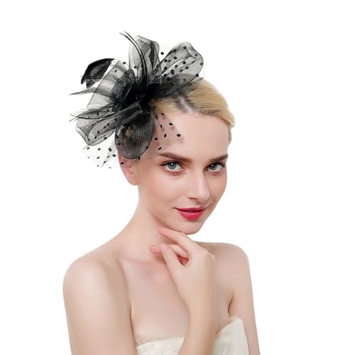 Damen Fascinators Blume Mesh Organza Bänder Federn Auf Einem Stirnband Blume Mit Perle Feder Fascinators Hut Hochzeit Cocktail Tea Party Hut Kopfbedeckung Für Damen Mädchen von YueYue