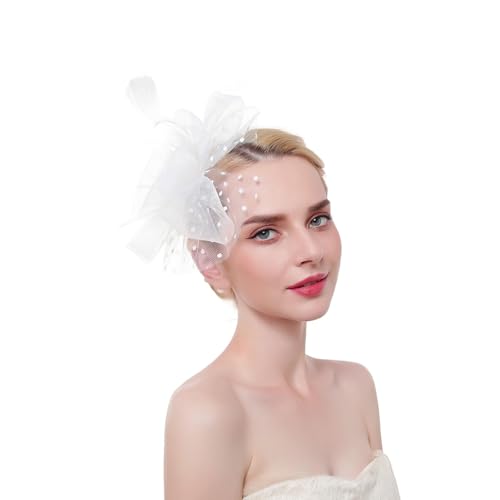 Damen Fascinators Blume Mesh Organza Bänder Federn Auf Einem Stirnband Blume Mit Perle Feder Fascinators Hut Hochzeit Cocktail Tea Party Hut Kopfbedeckung Für Damen Mädchen von YueYue