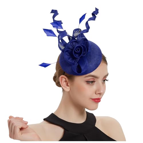 Damen Fascinators Blume Mesh Organza Bänder Federn Auf Einem Stirnband Blume Mit Perle Feder Fascinators Hut Hochzeit Cocktail Tea Party Hut Kopfbedeckung Für Damen Mädchen von YueYue