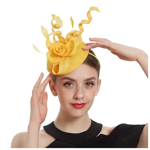 Damen Fascinators Blume Mesh Organza Bänder Federn Auf Einem Stirnband Blume Mit Perle Feder Fascinators Hut Hochzeit Cocktail Tea Party Hut Kopfbedeckung Für Damen Mädchen von YueYue