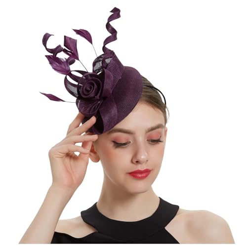 Damen Fascinators Blume Mesh Organza Bänder Federn Auf Einem Stirnband Blume Mit Perle Feder Fascinators Hut Hochzeit Cocktail Tea Party Hut Kopfbedeckung Für Damen Mädchen von YueYue