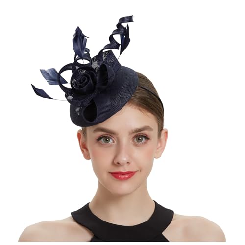 Damen Fascinators Blume Mesh Organza Bänder Federn Auf Einem Stirnband Blume Mit Perle Feder Fascinators Hut Hochzeit Cocktail Tea Party Hut Kopfbedeckung Für Damen Mädchen von YueYue