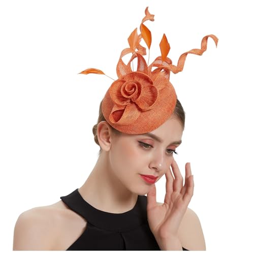 Damen Fascinators Blume Mesh Organza Bänder Federn Auf Einem Stirnband Blume Mit Perle Feder Fascinators Hut Hochzeit Cocktail Tea Party Hut Kopfbedeckung Für Damen Mädchen von YueYue