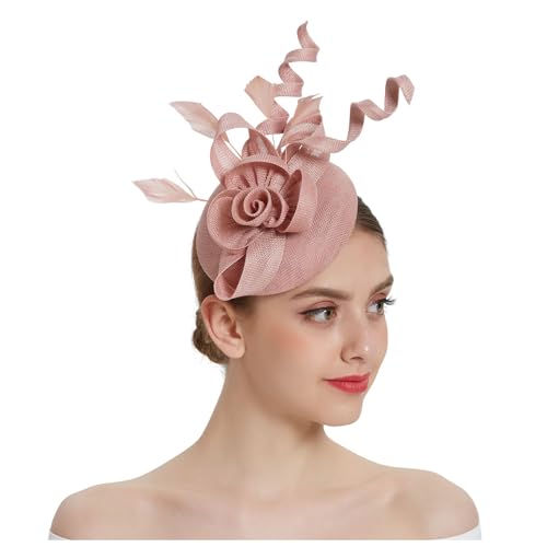 Damen Fascinators Blume Mesh Organza Bänder Federn Auf Einem Stirnband Blume Mit Perle Feder Fascinators Hut Hochzeit Cocktail Tea Party Hut Kopfbedeckung Für Damen Mädchen von YueYue