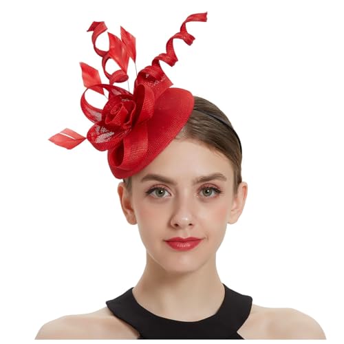 Damen Fascinators Blume Mesh Organza Bänder Federn Auf Einem Stirnband Blume Mit Perle Feder Fascinators Hut Hochzeit Cocktail Tea Party Hut Kopfbedeckung Für Damen Mädchen von YueYue