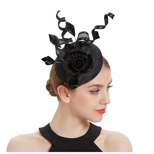 Damen Fascinators Blume Mesh Organza Bänder Federn Auf Einem Stirnband Blume Mit Perle Feder Fascinators Hut Hochzeit Cocktail Tea Party Hut Kopfbedeckung Für Damen Mädchen von YueYue