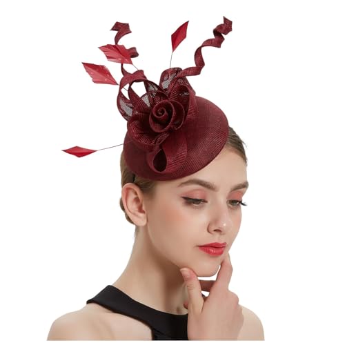 Damen Fascinators Blume Mesh Organza Bänder Federn Auf Einem Stirnband Blume Mit Perle Feder Fascinators Hut Hochzeit Cocktail Tea Party Hut Kopfbedeckung Für Damen Mädchen von YueYue