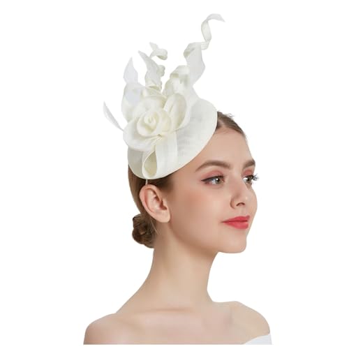 Damen Fascinators Blume Mesh Organza Bänder Federn Auf Einem Stirnband Blume Mit Perle Feder Fascinators Hut Hochzeit Cocktail Tea Party Hut Kopfbedeckung Für Damen Mädchen von YueYue