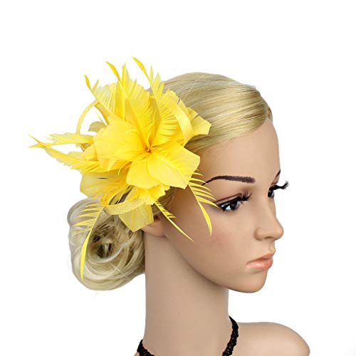 Damen Fascinators Blume Mesh Organza Bänder Federn Auf Einem Stirnband Blume Mit Perle Feder Fascinators Hut Hochzeit Cocktail Tea Party Hut Kopfbedeckung Für Damen Mädchen von YueYue