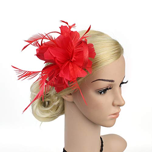 Damen Fascinators Blume Mesh Organza Bänder Federn Auf Einem Stirnband Blume Mit Perle Feder Fascinators Hut Hochzeit Cocktail Tea Party Hut Kopfbedeckung Für Damen Mädchen von YueYue