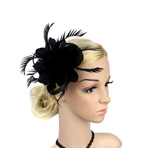 Damen Fascinators Blume Mesh Organza Bänder Federn Auf Einem Stirnband Blume Mit Perle Feder Fascinators Hut Hochzeit Cocktail Tea Party Hut Kopfbedeckung Für Damen Mädchen von YueYue