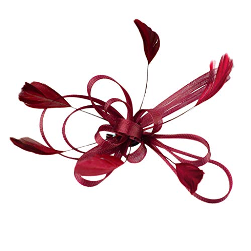Damen Fascinators Hut Blume Mesh Organza Weiß Blume Mesh Feder Fascinator Bänder Federn Auf Einem Stirnband Hochzeit Cocktail Tea Party Hut Kopfbedeckung Für Damen Mädchen (One Size) von YueYue
