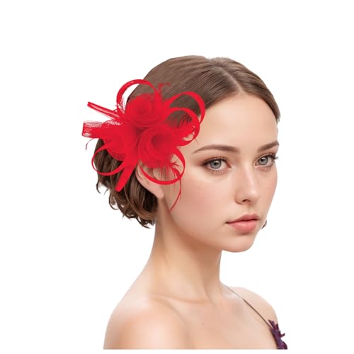 Damen Fascinators Hut Blume Mit Perle Feder Fascinators Hut Stirnband und Einer Gegabelten Clip 1920er Jahre Vintage Perlen Schleier Hochzeit Cocktail Tea Party Kopfbedeckung Für Damen (Red, One Size) Damen Fascinators Hut Blume Mit Perle Feder Fascinators Hut Stirnband und Einer Gegabelten Clip 1920er Jahre Vintage Perlen Schleier Hochzeit Cocktail Tea Party Kopfbedeckung Für Damen (Red, One Size) von YueYue