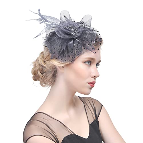 Damen Fascinators Hut Stirnband Und Einer Gegabelten Clip 1920er Jahre Vintage Perlen Schleier Gittergewebe Stirnband Schwarz Cocktail Party Tea Kopfbedeckung Damen Mädchen von YueYue