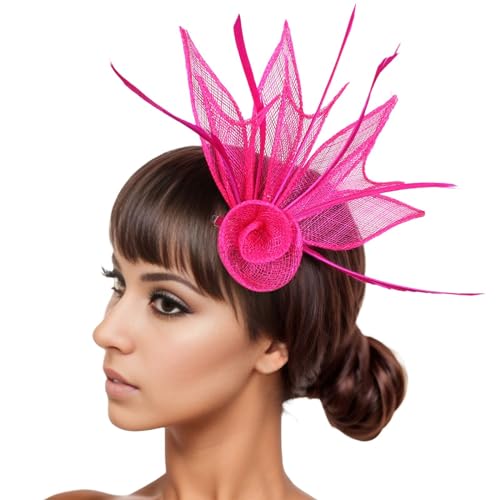 Damen Fascinators Weiß Blume Mesh Feder Fascinator 1920er Jahre Vintage Perlen Schleier Blume Mit Perle Feder Fascinators Hut Cocktail Party Tea Kopfbedeckung Damen Mädchen von YueYue