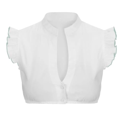 Dirndlbluse Spitze Damen Trachtenbluse Dirndl Bluse Weiß Schwarz V Ausschnitt Kurzarm Tracht Bluse Elegante Halbarm Bluse Sexy Oktoberfest Kostüm Dirndlblusen Klassisch Spitzenbluse (#1-Green, M) von YueYue