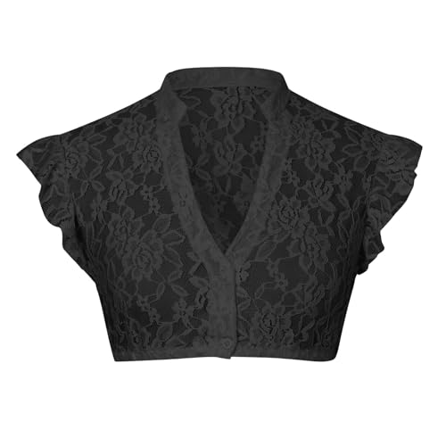 Dirndlbluse Spitze Damen Trachtenbluse Dirndl Bluse Weiß Schwarz V Ausschnitt Kurzarm Tracht Bluse Elegante Halbarm Bluse Sexy Oktoberfest Kostüm Dirndlblusen Klassisch Spitzenbluse (#5-Black, M) von YueYue