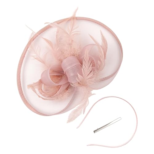 Fascinator Damen Hut Vintage Brautschleier Hochzeit Haarschmuck Feder Kopfschmuck Schleier Bankett Mesh Hut Karneval Haarspangen Elegant Haarclip Fasching Haarklammer Haarreif Zubehör(One Size) von YueYue