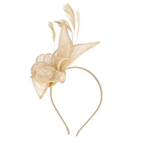 Fascinator Damen Hut Vintage Brautschleier Hochzeit Haarschmuck Feder Kopfschmuck Schleier Bankett Mesh Hut Karneval Haarspangen Elegant Haarclip Fasching Haarklammer Haarreif Zubehör(c-Gold) von YueYue