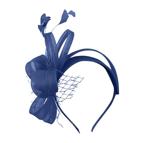 Fascinator Damen Hut Vintage Brautschleier Hochzeit Haarschmuck Feder Kopfschmuck Schleier Bankett Mesh Hut Karneval Haarspangen Elegant Haarclip Fasching Haarklammer Haarreif Zubehör(d-Navy) von YueYue