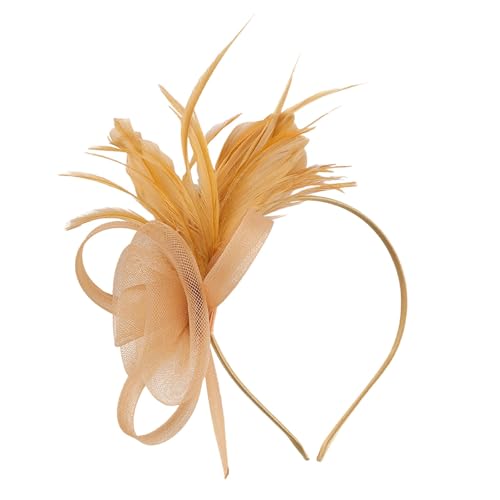 Fascinator Damen Hut Vintage Brautschleier Hochzeit Haarschmuck Feder Kopfschmuck Schleier Bankett Mesh Hut Karneval Haarspangen Elegant Haarclip Fasching Haarklammer Haarreif Zubehör(f-Gold) von YueYue