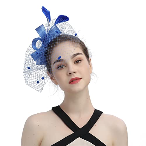 Fascinator Hüte Für Damen Bänder Federn Auf Einem Stirnband Blume Mit Perle Feder Fascinators Hut Mesh Blume Hochzeit Cocktail Tea Party Hut Kopfbedeckung Für Damen Mädchen von YueYue
