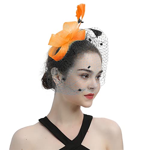 Fascinator Hüte Für Damen Bänder Federn Auf Einem Stirnband Blume Mit Perle Feder Fascinators Hut Mesh Blume Hochzeit Cocktail Tea Party Hut Kopfbedeckung Für Damen Mädchen von YueYue