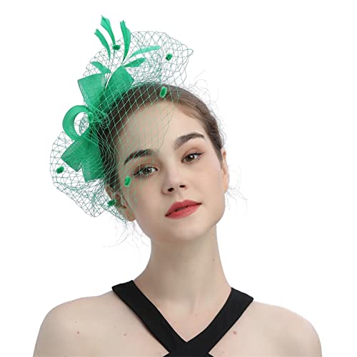 Fascinator Hüte Für Damen Bänder Federn Auf Einem Stirnband Blume Mit Perle Feder Fascinators Hut Mesh Blume Hochzeit Cocktail Tea Party Hut Kopfbedeckung Für Damen Mädchen von YueYue