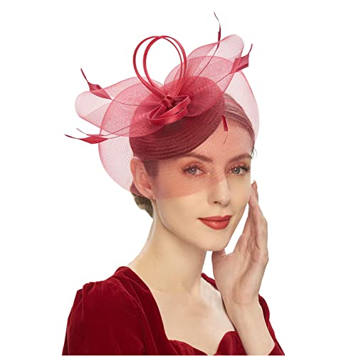 Fascinator Hüte Für Damen Bänder Federn Auf Einem Stirnband Mesh Blume Blume Mit Perle Feder Fascinators Hut Hochzeit Cocktail Tea Party Hut Kopfbedeckung Für Damen Mädchen von YueYue