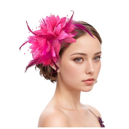 Fascinator Hüte Für Damen Gittergewebe Stirnband Schwarz Bänder Federn Auf Einem Stirnband 1920er Jahre Vintage Perlen Schleier Für Damen Mädchen Tea Party Hochzeit Kirche (RD1, One Size) von YueYue