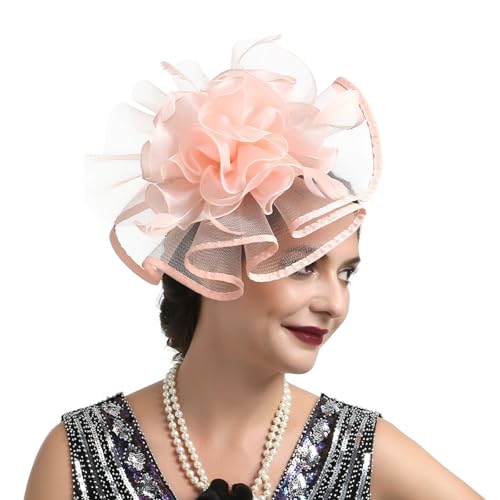 Fascinator Hüte für Damen Vintage Pillbox Hut mit Schleier Schwarzer Stirnband Und Einer Gegabelten Clip Tea Party Kopfbedeckung Damenhut Elegant Hochzeit Cocktail Mesh (Rose Gold, One Size) von YueYue