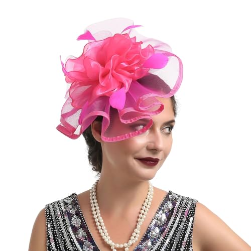 Fascinator Hüte für Damen Vintage Pillbox Hut mit Schleier Schwarzer Stirnband Und Einer Gegabelten Clip Tea Party Kopfbedeckung Damenhut Elegant Hochzeit Cocktail Mesh Haarschmuck Karneval (One Size) von YueYue