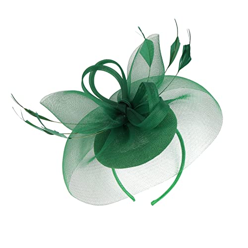 Fascinators Hut für Damen Blume Mesh Federn Tüll Bräute Kopfschmuck Haarschmuck mit Stirnband Und Clip für Cocktail Tea Party Hochzeit Kirche 20er Damen Bekleidungs Zubehör (Green, One Size) von YueYue