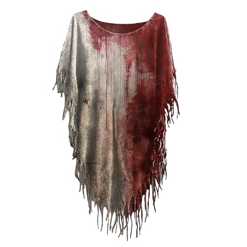 Halloween Blutiges Hemd für Frauen Lustiges O-Ausschnitt Kurzarm Halloween Blut Kleidung Geschenk Blood Splatter Top Top Mit Spitzensaum (1-Grey, XXL) von YueYue