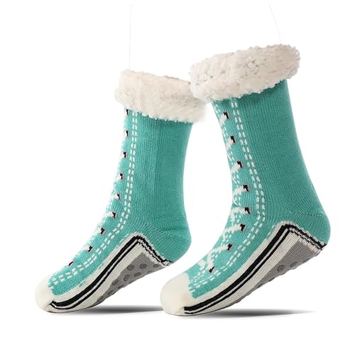 Kuschelsocken Damen 39-42 Wintersocken Haussocken Stoppersocken Thermosocken Flauschige Dicke Socken Damen Schlafsocken Gefütterte Rutschsocken Warme Bettsocken für Frauen Mädchen (2-Blue, One Size) von YueYue