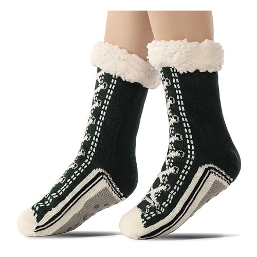 Kuschelsocken Damen 39-42 Wintersocken Haussocken Stoppersocken Thermosocken Flauschige Dicke Socken Damen Schlafsocken Gefütterte Rutschsocken Warme Bettsocken für Frauen Mädchen (2-Green, One Size) von YueYue