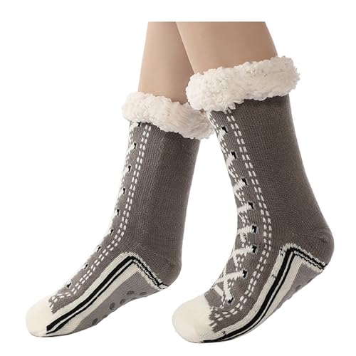 Kuschelsocken Damen 39-42 Wintersocken Haussocken Stoppersocken Thermosocken Flauschige Dicke Socken Damen Schlafsocken Gefütterte Rutschsocken Warme Bettsocken für Frauen Mädchen (2-Grey, One Size) von YueYue