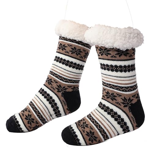Kuschelsocken Damen 39-42 Wintersocken Haussocken Stoppersocken Thermosocken Flauschige Dicke Socken Damen Schlafsocken Gefütterte Rutschsocken Warme Bettsocken für Frauen Mädchen (3-Coffee, One Size) von YueYue