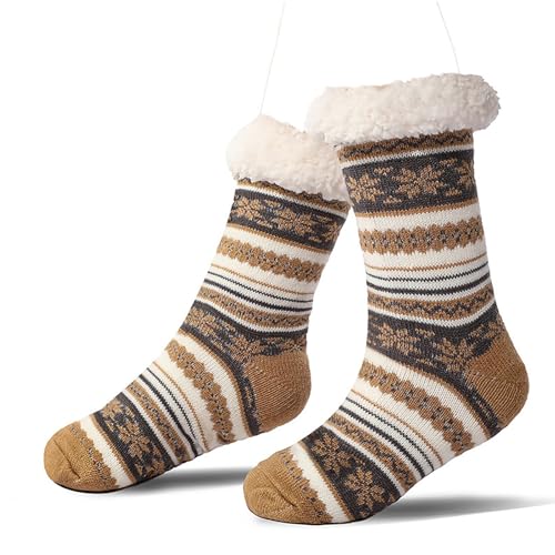 Kuschelsocken Damen 39-42 Wintersocken Haussocken Stoppersocken Thermosocken Flauschige Dicke Socken Damen Schlafsocken Gefütterte Rutschsocken Warme Bettsocken für Frauen Mädchen (3-Gold, One Size) von YueYue
