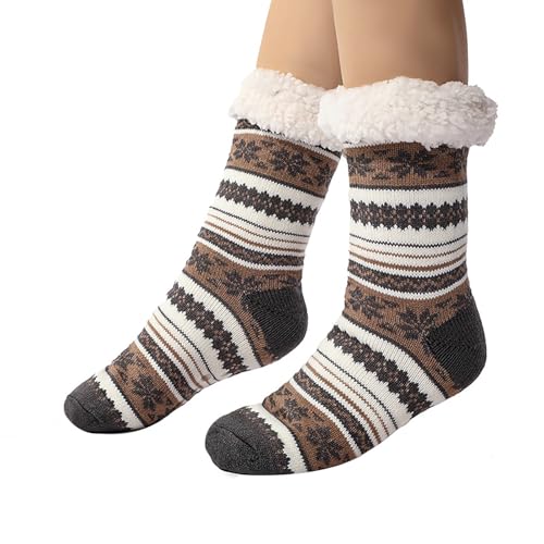 Kuschelsocken Damen 39-42 Wintersocken Haussocken Stoppersocken Thermosocken Flauschige Dicke Socken Damen Schlafsocken Gefütterte Rutschsocken Warme Bettsocken für Frauen Mädchen (3-Grey, One Size) von YueYue