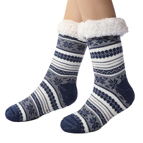 Kuschelsocken Damen 39-42 Wintersocken Haussocken Stoppersocken Thermosocken Flauschige Dicke Socken Damen Schlafsocken Gefütterte Rutschsocken Warme Bettsocken für Frauen Mädchen (3-Navy, One Size) von YueYue