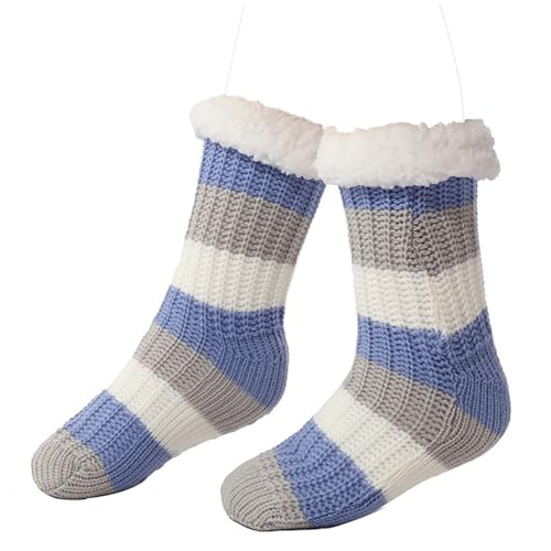 Kuschelsocken Damen 39-42 Wintersocken Haussocken Stoppersocken Thermosocken Flauschige Dicke Socken Damen Schlafsocken Gefütterte Rutschsocken Warme Bettsocken für Frauen Mädchen (4-Blue, One Size) von YueYue