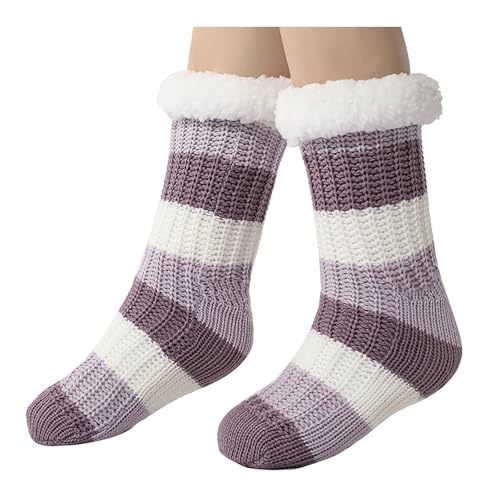 Kuschelsocken Damen 39-42 Wintersocken Haussocken Stoppersocken Thermosocken Flauschige Dicke Socken Damen Schlafsocken Gefütterte Rutschsocken Warme Bettsocken für Frauen Mädchen (4-Purple, One Size) von YueYue