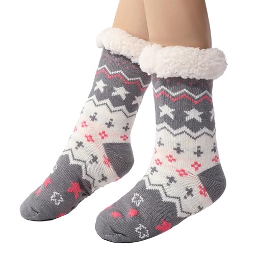 Kuschelsocken Damen 39-42 Wintersocken Haussocken Stoppersocken Thermosocken Flauschige Dicke Socken Damen Schlafsocken Gefütterte Rutschsocken Warme Bettsocken für Frauen Mädchen (5-Grey, One Size) von YueYue