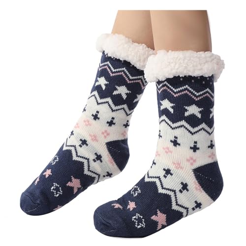Kuschelsocken Damen 39-42 Wintersocken Haussocken Stoppersocken Thermosocken Flauschige Dicke Socken Damen Schlafsocken Gefütterte Rutschsocken Warme Bettsocken für Frauen Mädchen (5-Navy, One Size) von YueYue